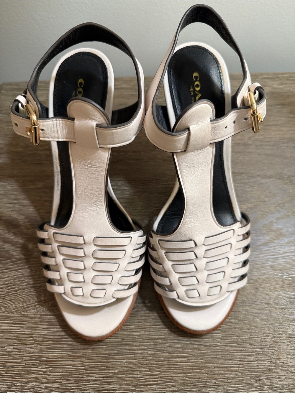 Coach white Leather T-Strap Woven Slingback Heels - Picture 1 of 8